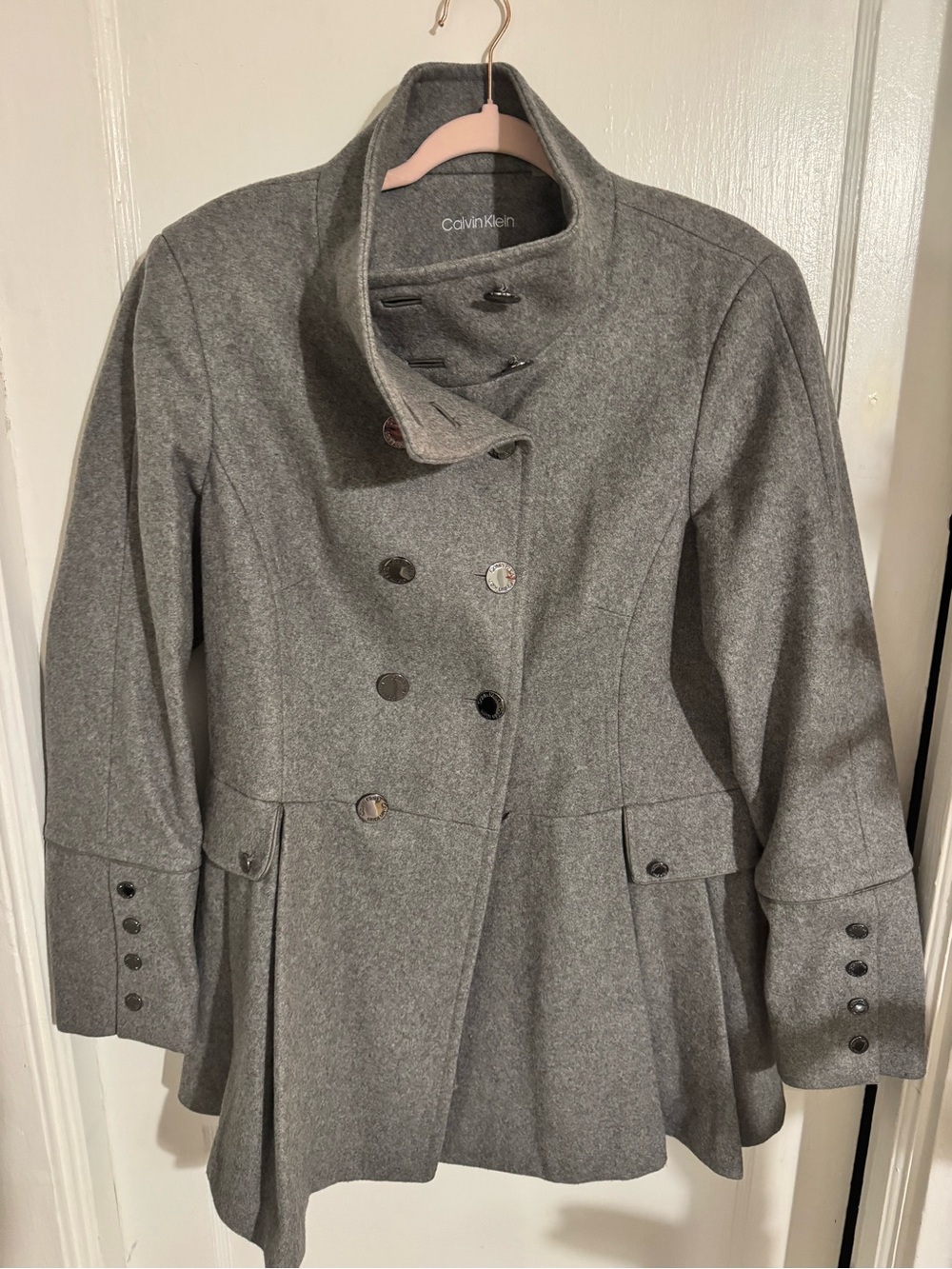 Calvin Klein Gray Double-Breasted Wool-Blend Pea Coat